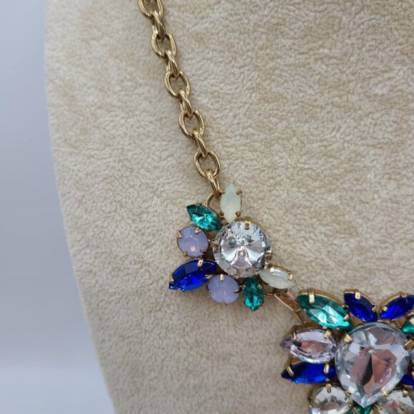 J Crew Blue Clear Crystal Statement Necklace - Picture 6 of 7